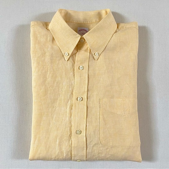 BROOKS BROTHERS 346 MEN’S 100% LINEN SHIRT YELLOW SIZE LARGE - Picture 4 of 15